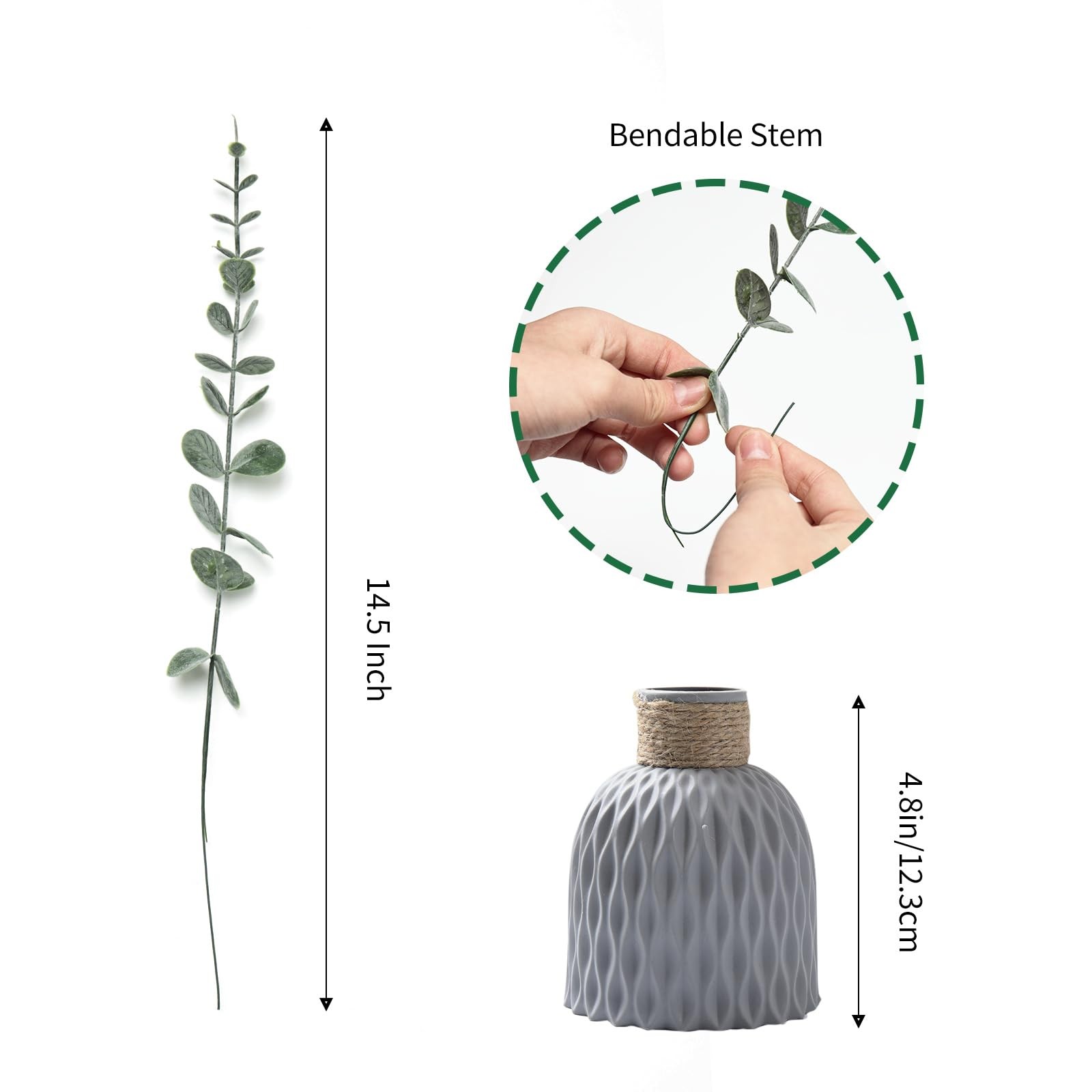 20PCS Artificial Eucalyptus Stems, Faux Silver Dollar Eucalyptus Leaves, Real…