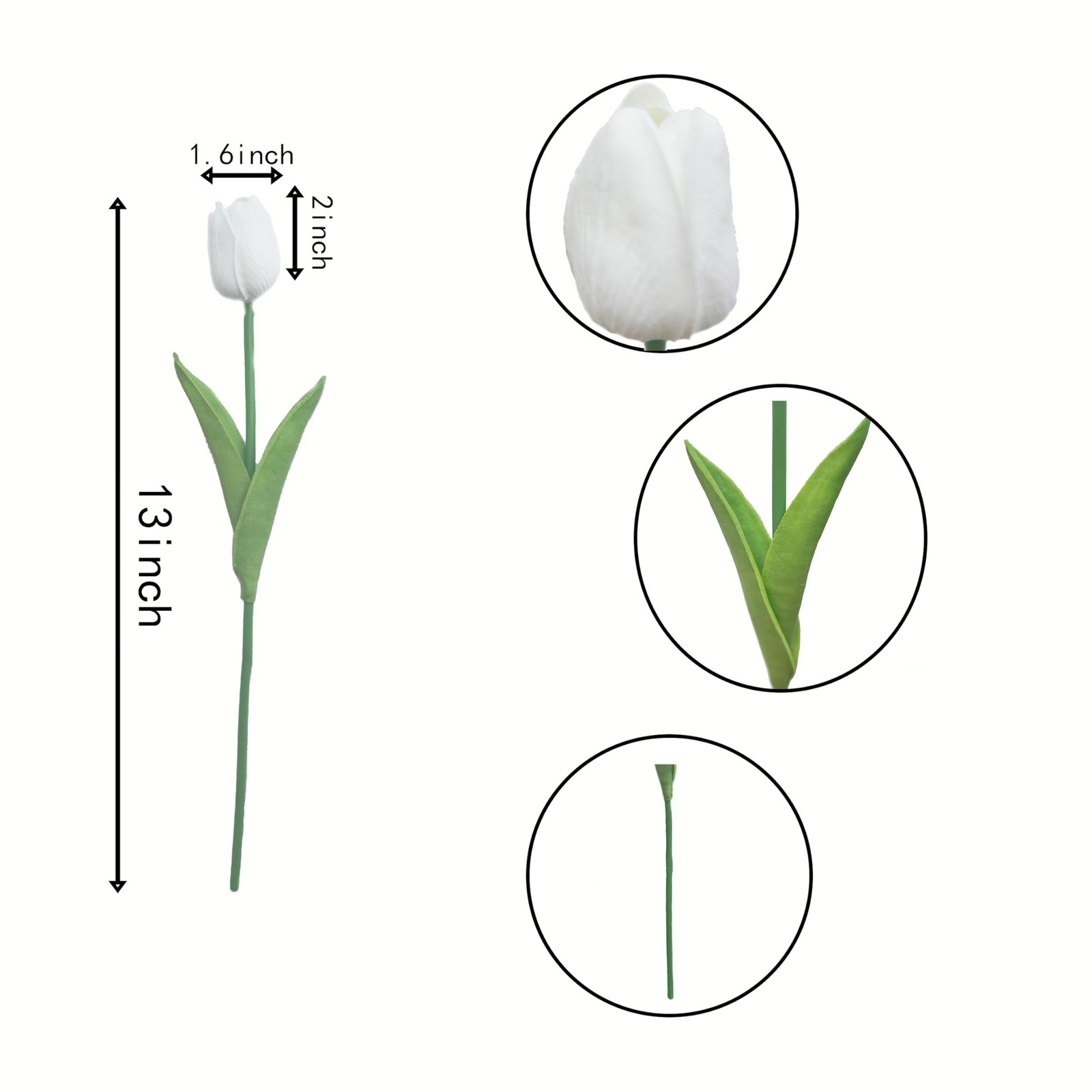 Artificial Flower Tulips 20PCS White PU Real Touch 13in – Home Wedding