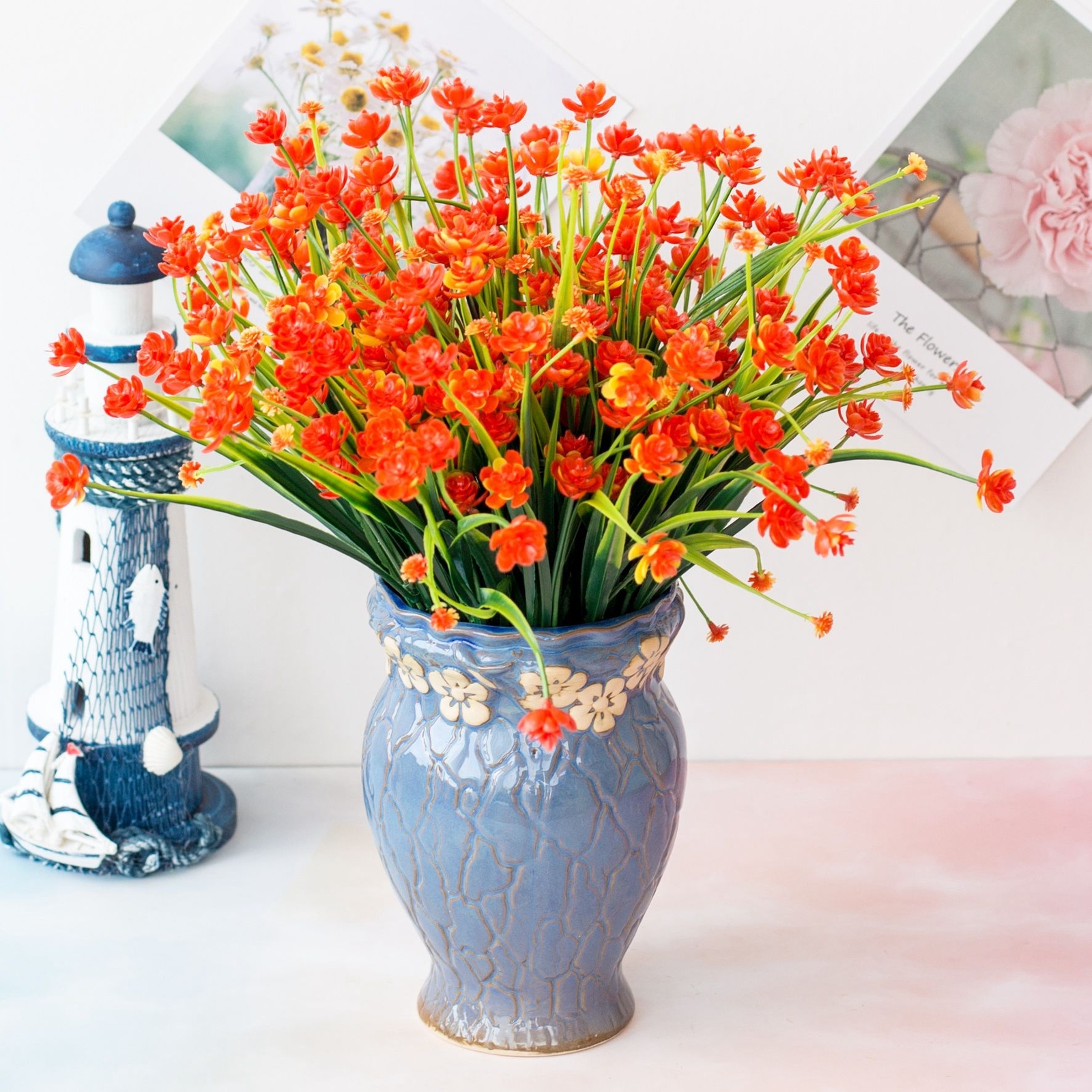 4 Pcs Artificial Fake Flower Orange Small Lotus Home Decoration Outdoor Floral