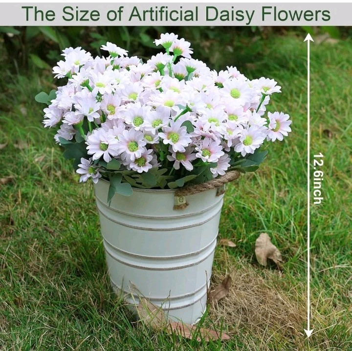 24 Bundles Artificial Daisy Flowers for Outdoor – Fake Mums Faux UV Resistant…