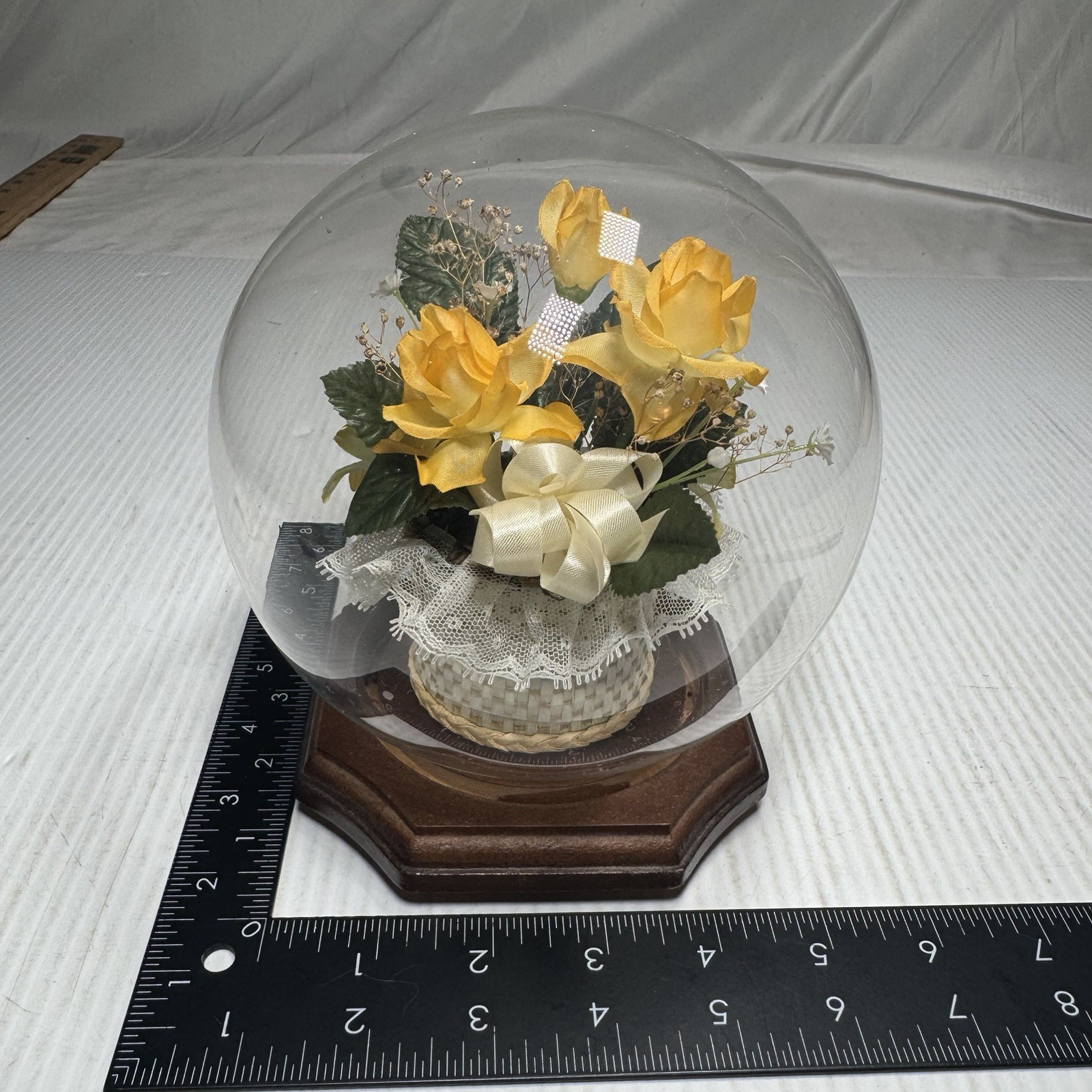 Vintage Glass Dome Terrarium w/ faux silk flowers & Greenery