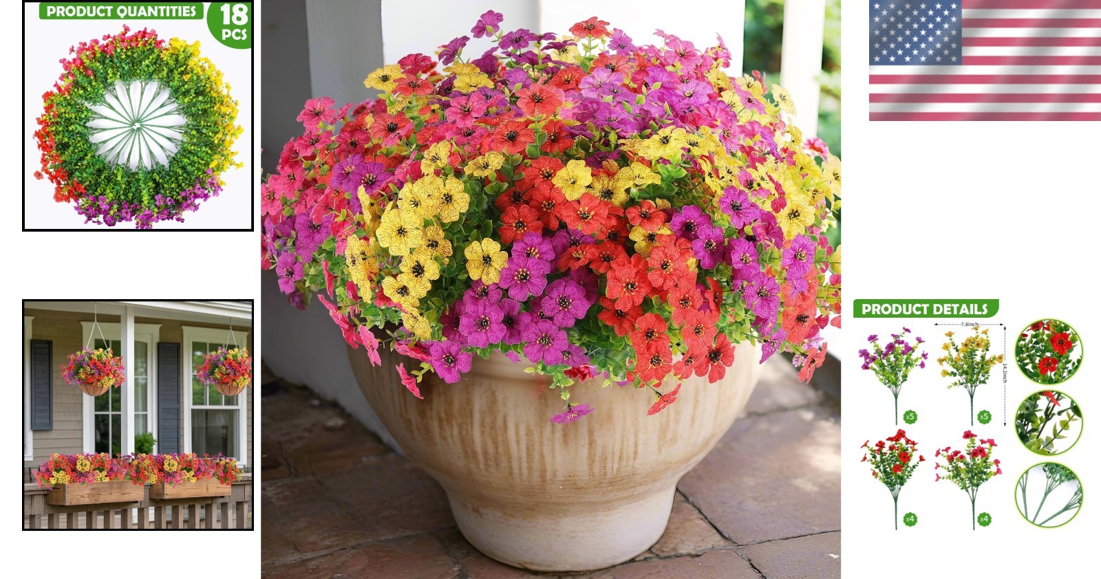 18 Count Colorful Daisy Flowers – UV Resistant Faux Plants for All Seasons