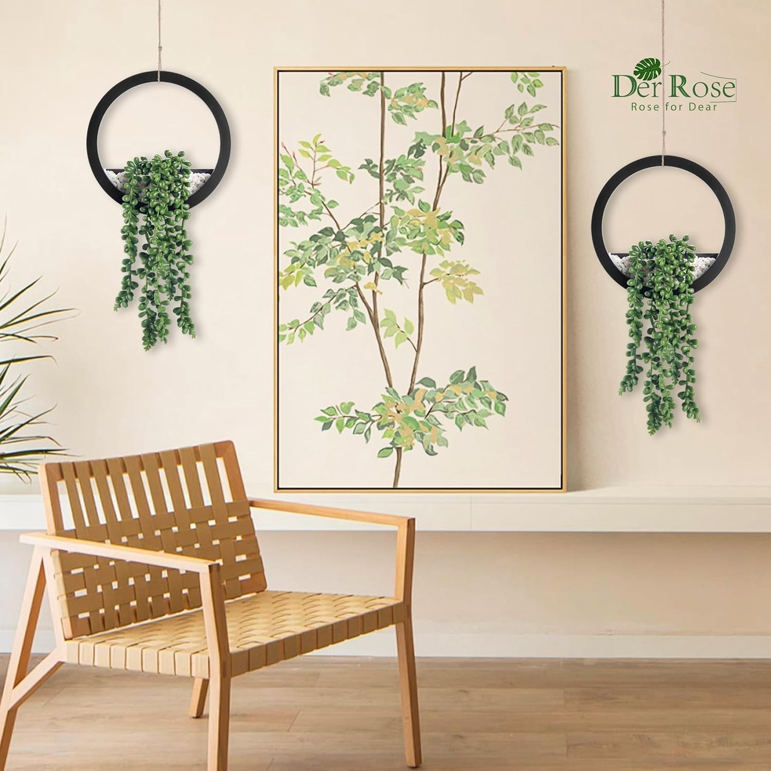 Charming 2 Pack Fake String of Pearls Plants in Stylish Black Pots – Home Decor