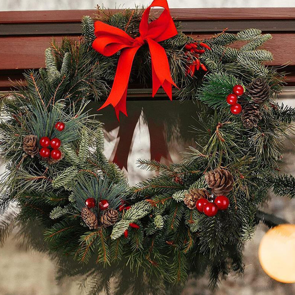 10pcs Red Christmas Berry Artificial Flower Pine Cone Branch Party Xmas Supplies