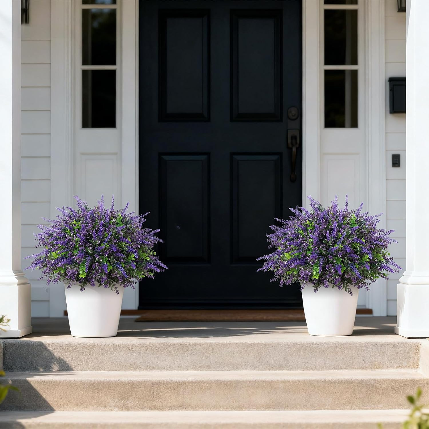 Faux Eucalyptus & Lavender Topiary Trees for Outdoor Farmhouse Decor – 2 Sets