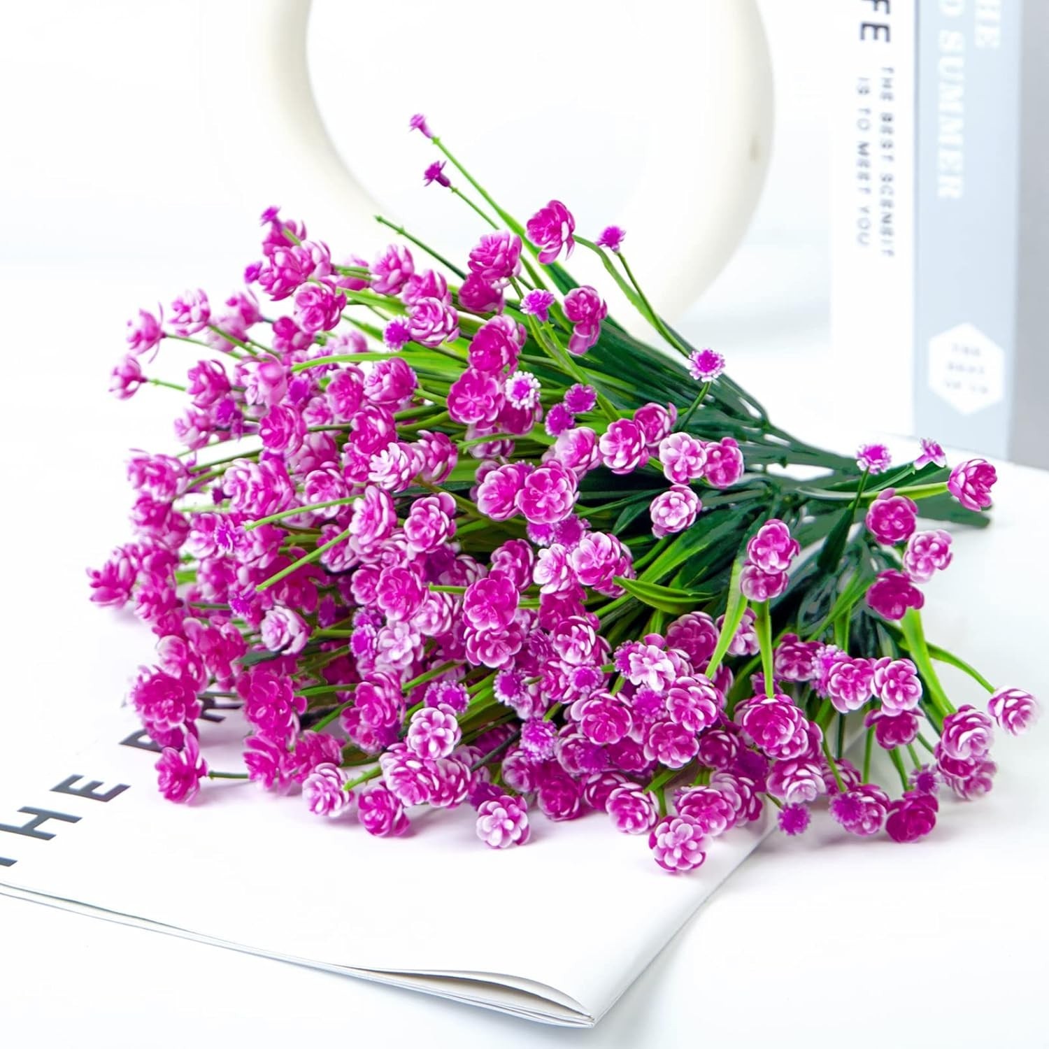 12 UV Resistant Fuchsia Artificial Flowers for Vibrant Indoor/Outdoor Décor