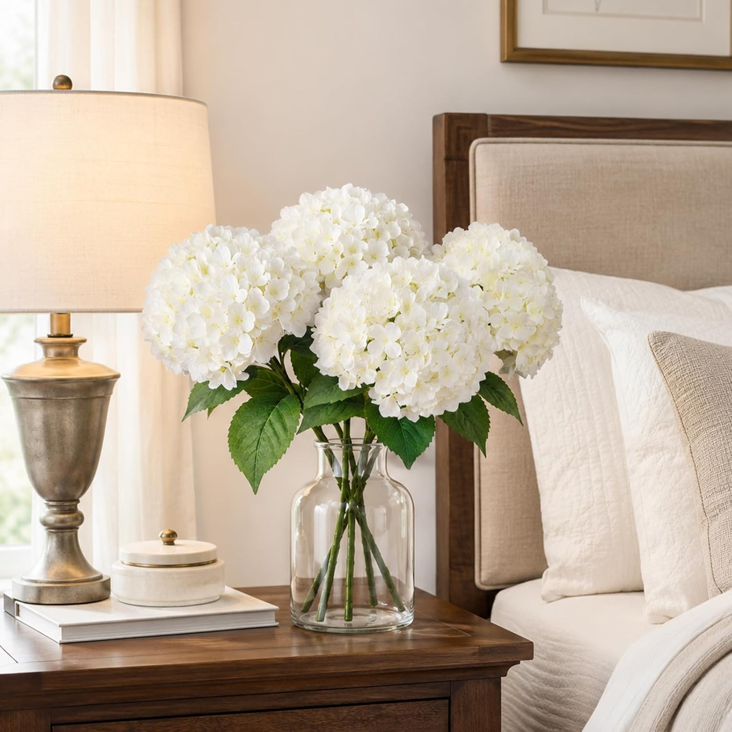 8Pcs UV Resistant White Hydrangea Faux Flowers for Home & Garden Decor