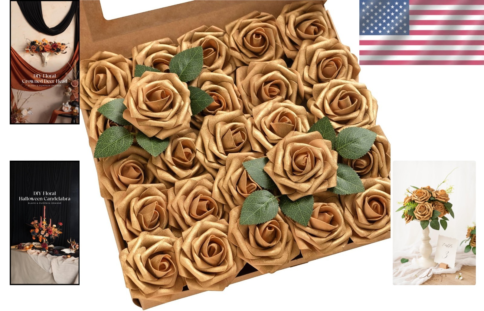 25 Floral Foam Gold Roses – UV Resistant 3″ Artificial Flowers for All Occasions