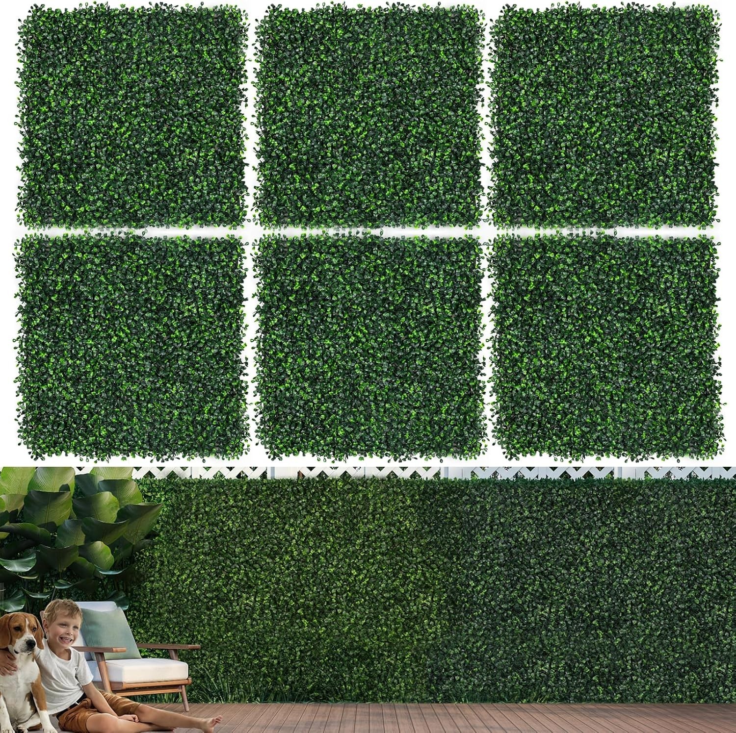 MOEPUT 12PCS 10X10″ ARTIFICIAL GRASS WALL PANELS BOXWOOD HEDGE BACKDROP DECOR