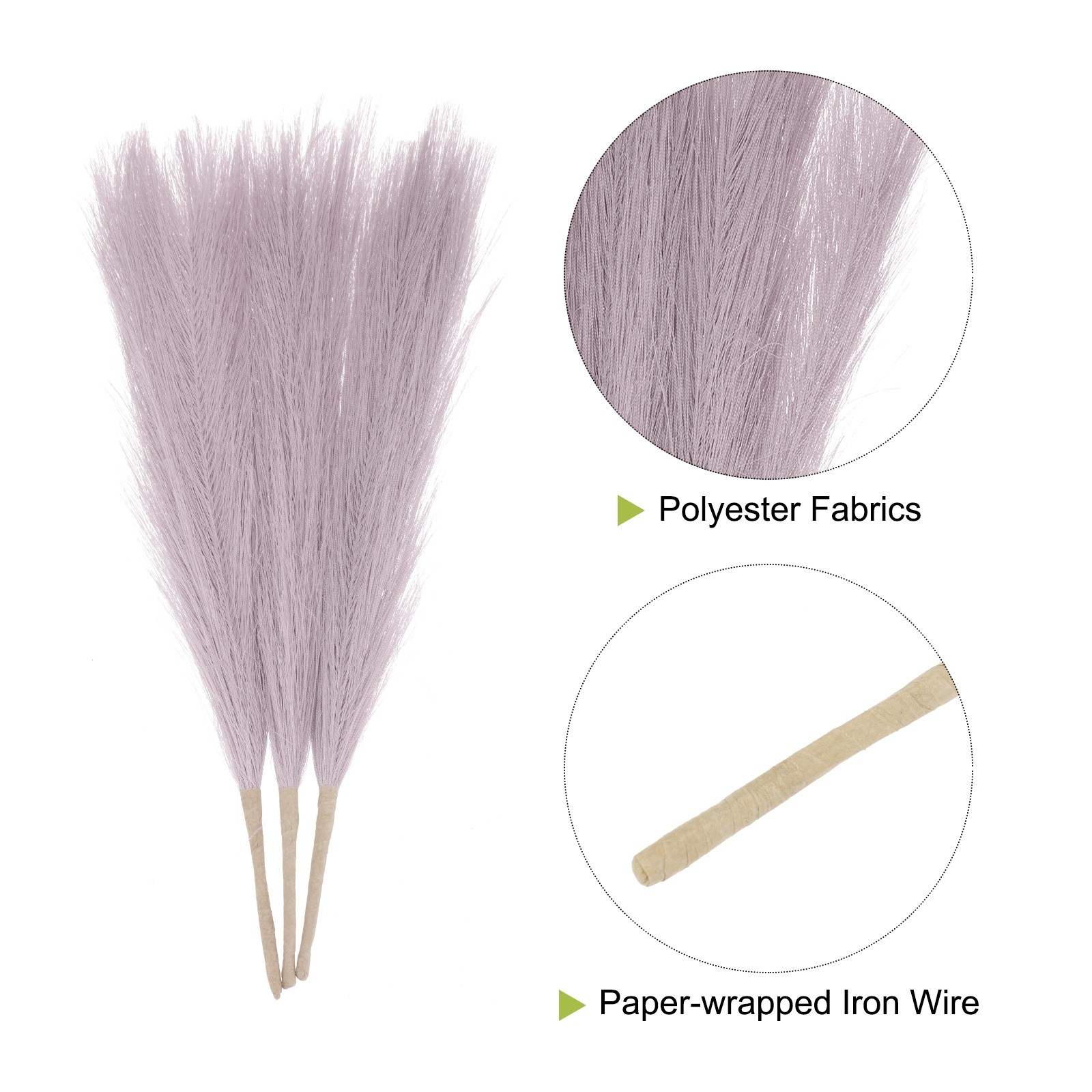 3pcs Dried Faux Pampas Grass 17″ Artificial Pampas Grass Decor Lilac
