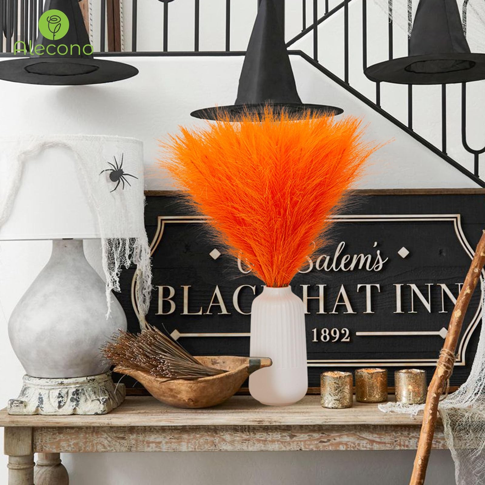 Bright Orange Pampas Grass 17 Inch Decor Faux Wall Fall Wedding Centerpiece