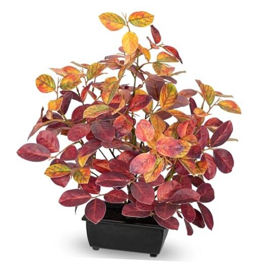 15.7″ Fake Fall Bonsai Plant in Black Pot, Artificial Autumn Eucalyptus Red