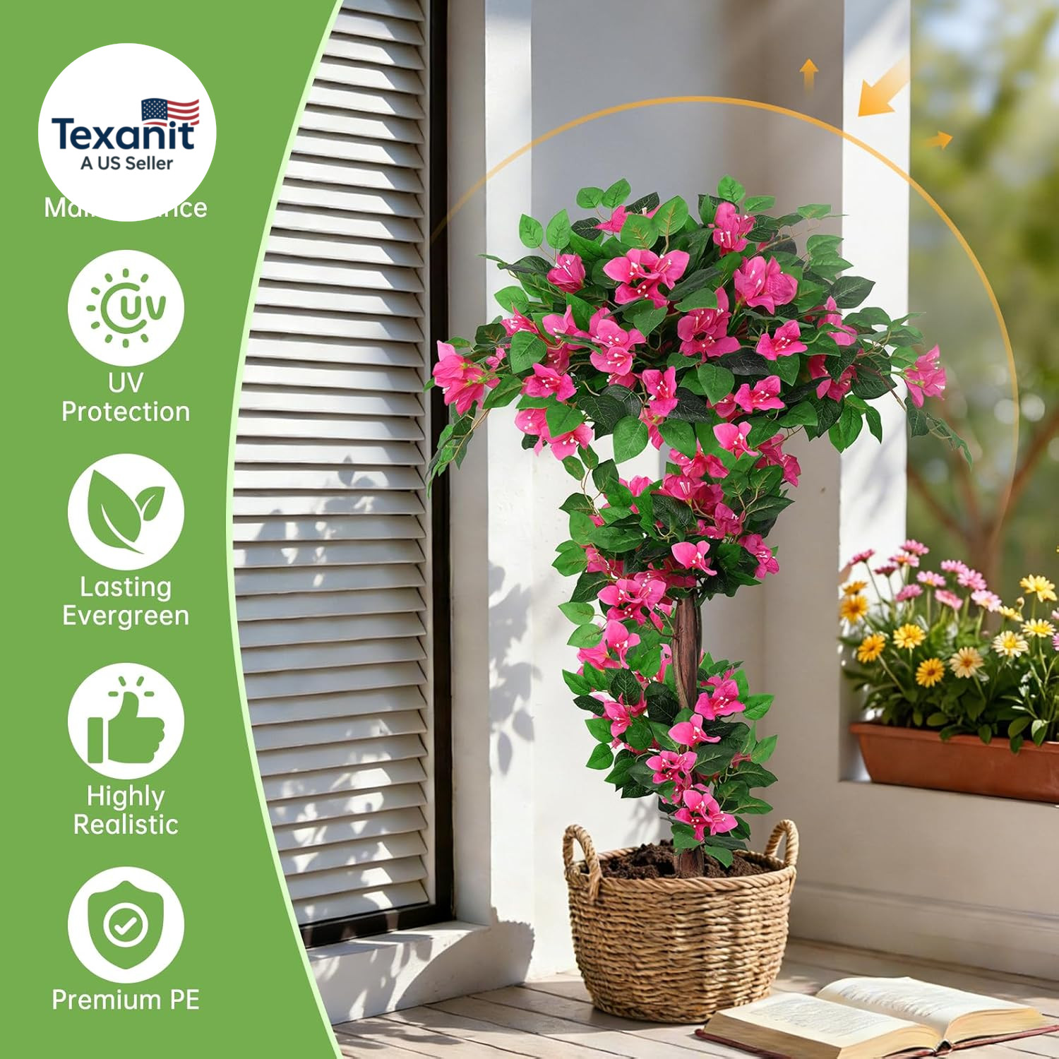 2Pack 4FT Artificial Bougainvillea Topiary Trees for Outdoor, Fake Silk Flowers