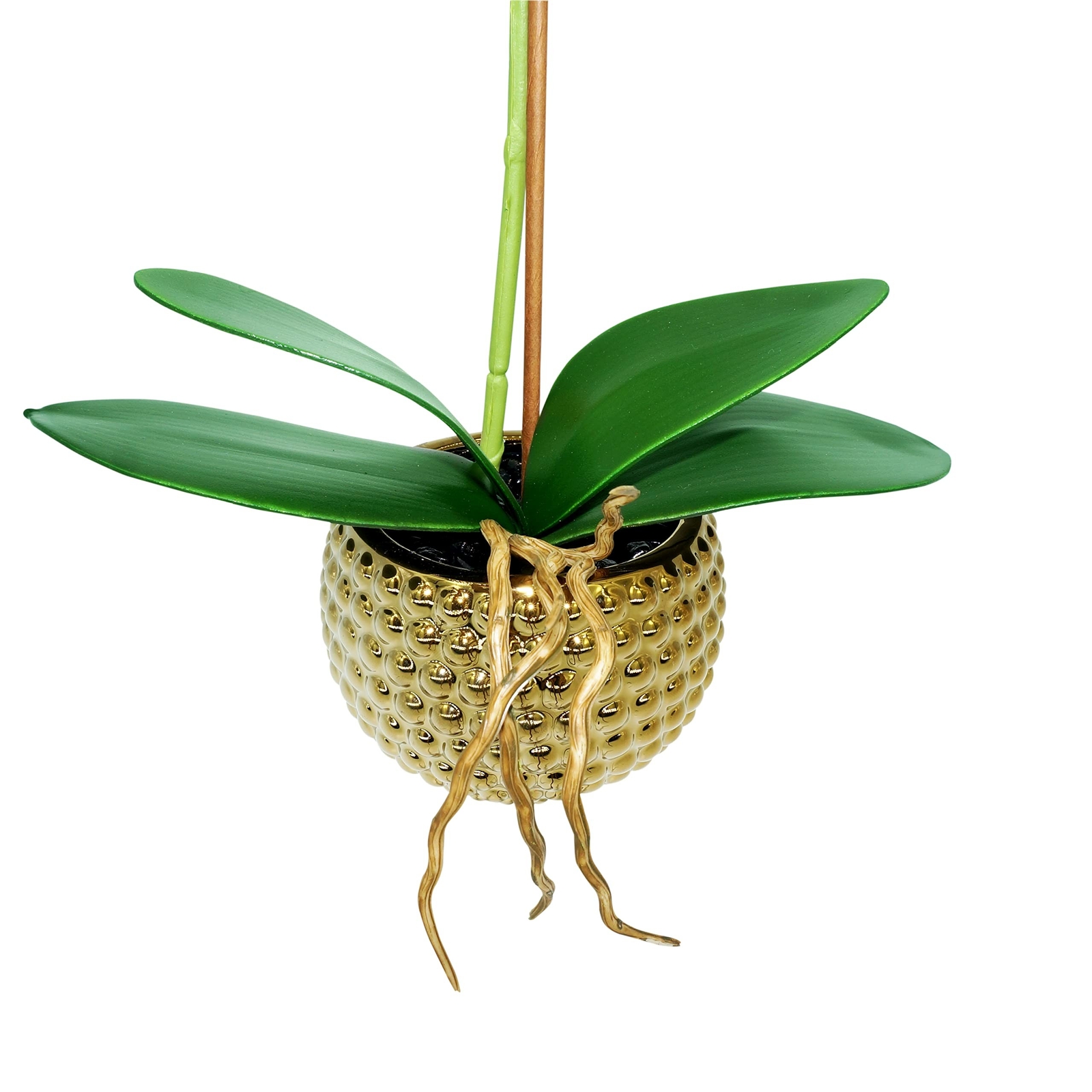 Orchids Artificial Flowers, 15″ Faux Orchid in Gold Flower Pot Real Touch Flo…