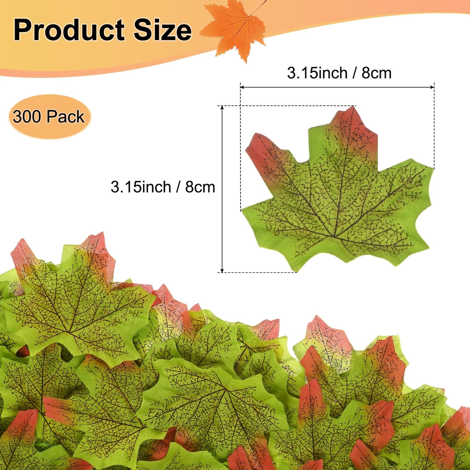300 Pack Artificial Maple Leaves Fake Autumn Leaves Red Edge Green Decor