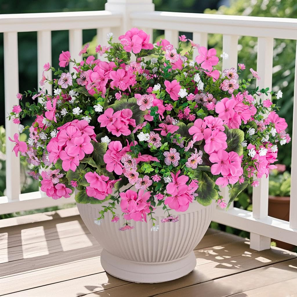 18” Artificial Geraniums Flowers for Outdoors, 10 Bundles Mixed Fake Silk Fl…