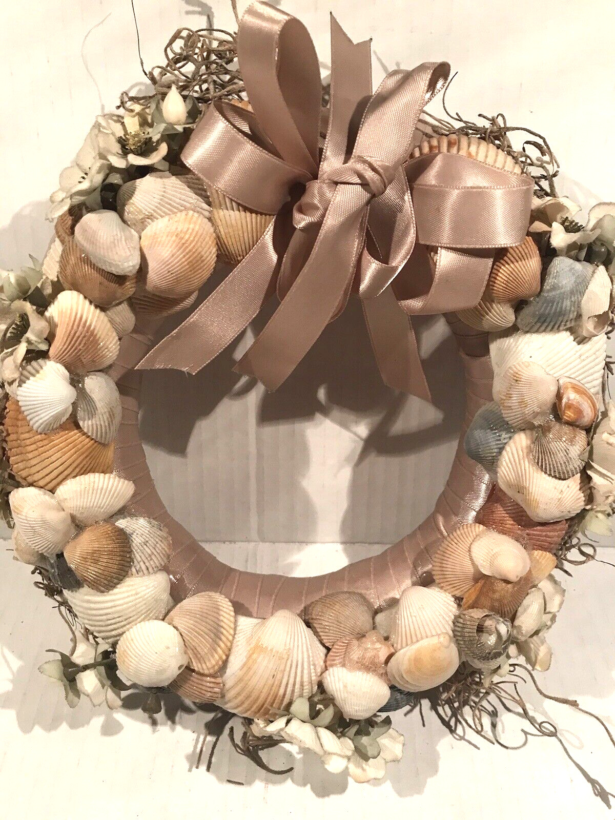 Wreath 8″ Sea Shells & Flowers Ribbon Multicolor Beach Design Unique Ribbon Back