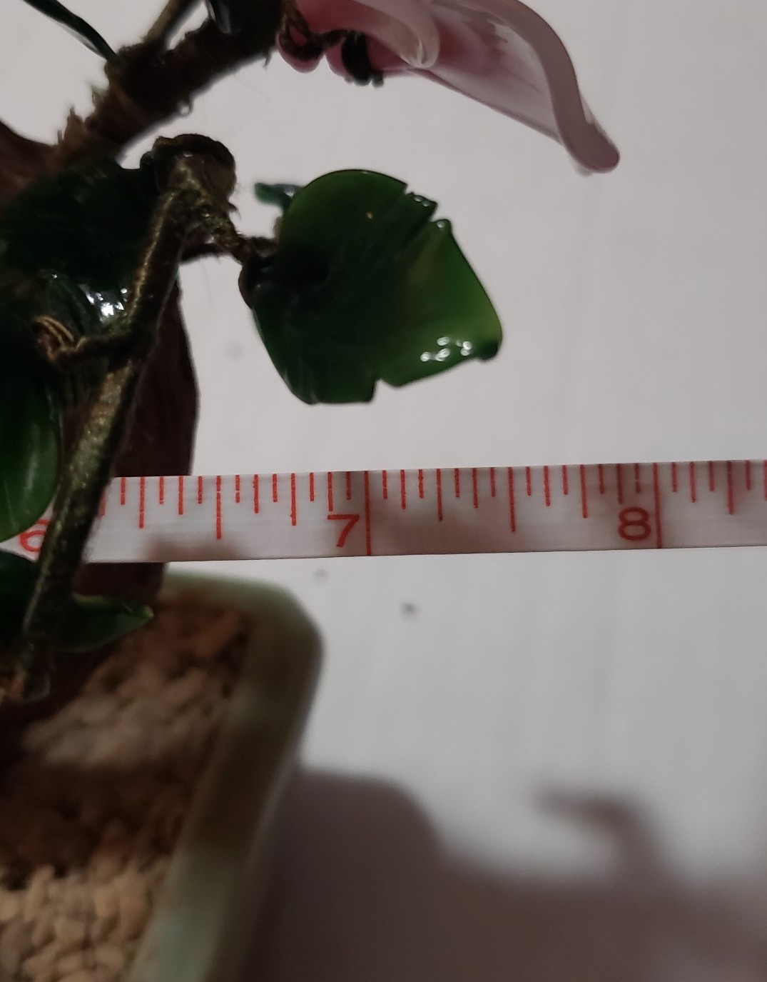 VTG Cherry Blossom Jade? Gemstone Leaves Bonsai Tree Rose Quartz Petals *Cracks