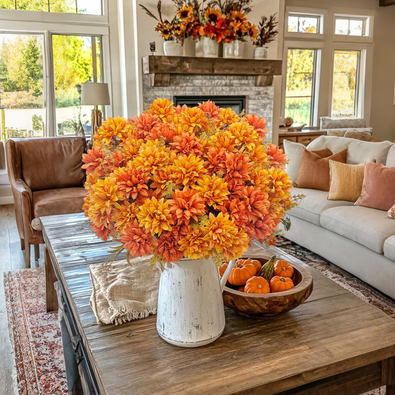 8 Bundles Fake Mums Artificial Fall Flowers Silk Chrysanthemums