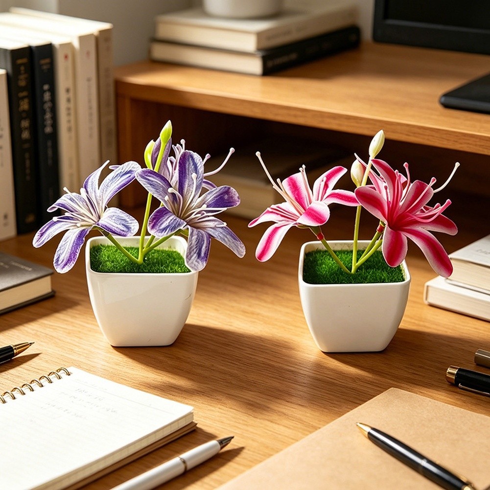 Artificial 3 Stem Jasmine in Small Pot for Modern Minimalist Home Office Decor