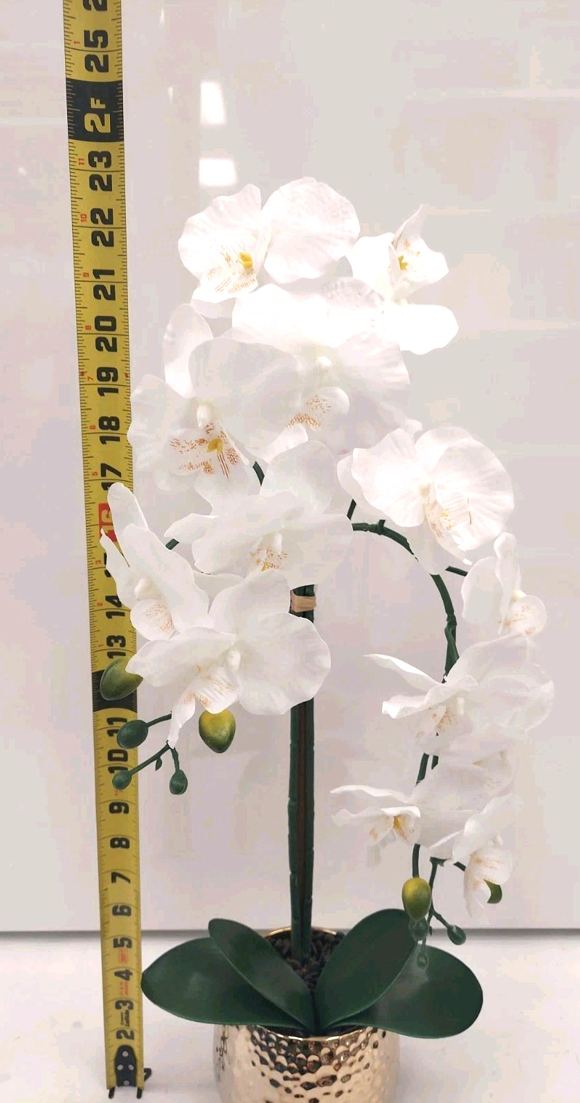 Potted Artificial Large Artificial Silk Orchid Flower Plant In Gold Pot, 23″ H
