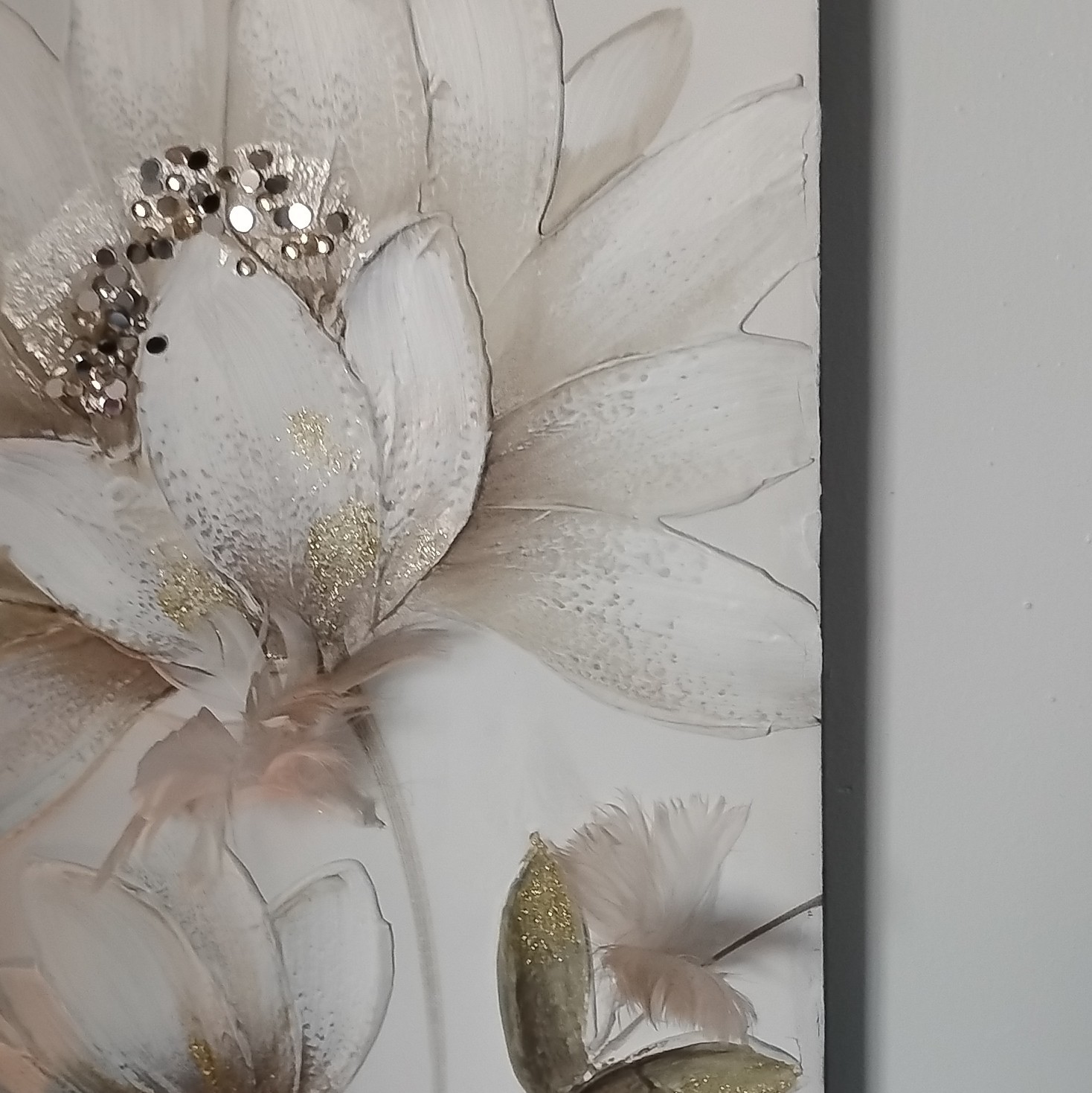 2 Artificial Floral Wall Decor Panel Arrangement, White Gold Pink Purple Green