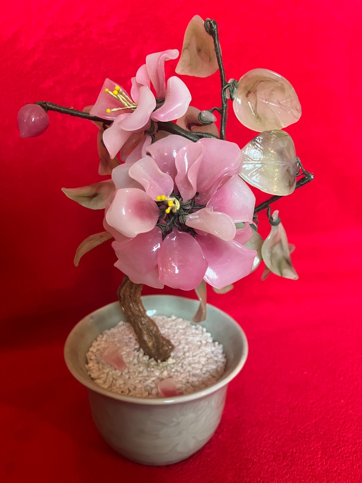 CHINESE JADE STYLE TREE PINK GLASS FLOWER BONSAI ** LAS VEGAS Pick UP ONLY **