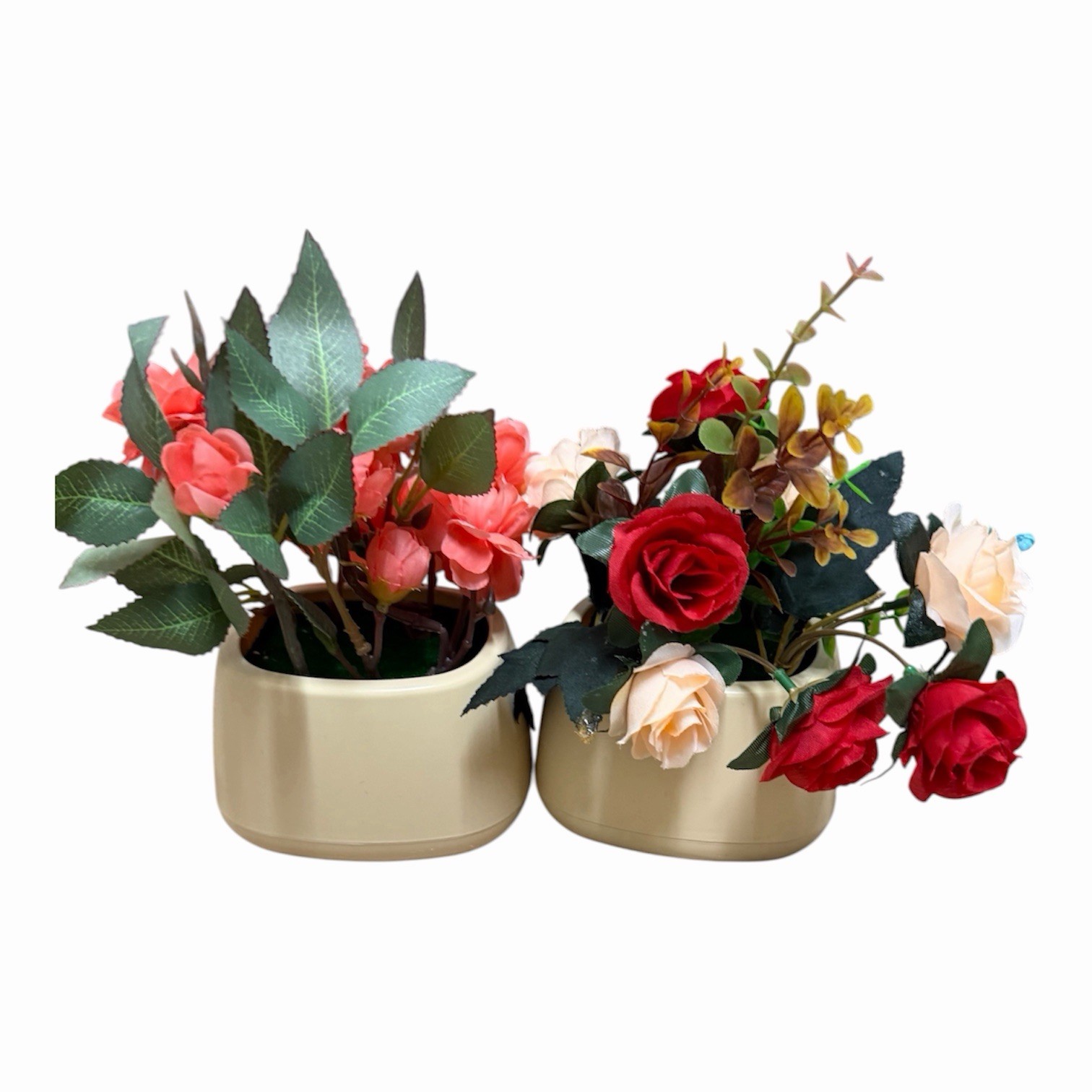 Set of 4 Artificial Flower Arrangements in Pots Roses Lilies Home Decor
