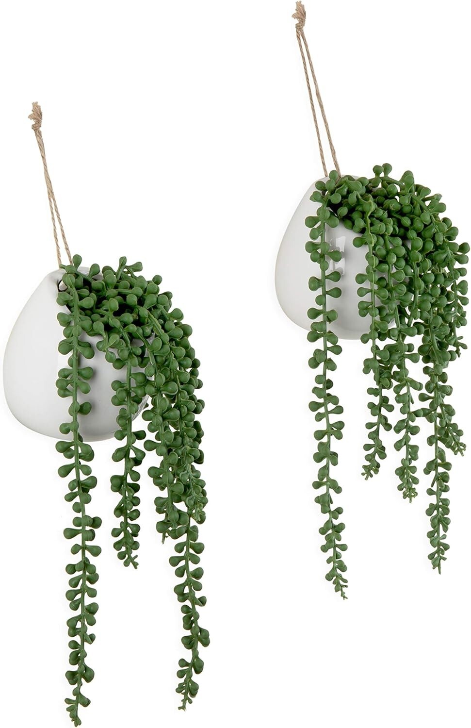 MyGift Artificial String of Pearls Plants in White Ceramic Wall-Hanging Planters