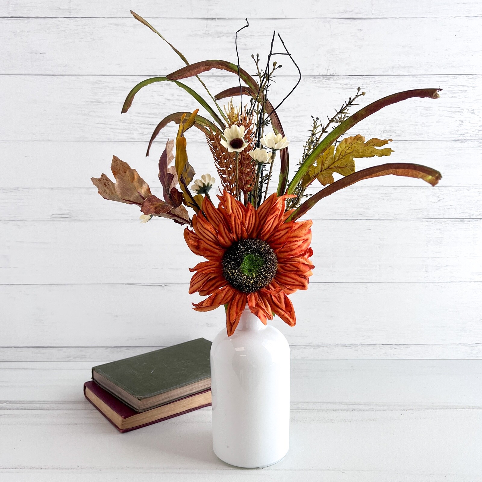 Large Sunflower and Leaves Pick / Spray / Stem 18″ High Autumn Fall Floral