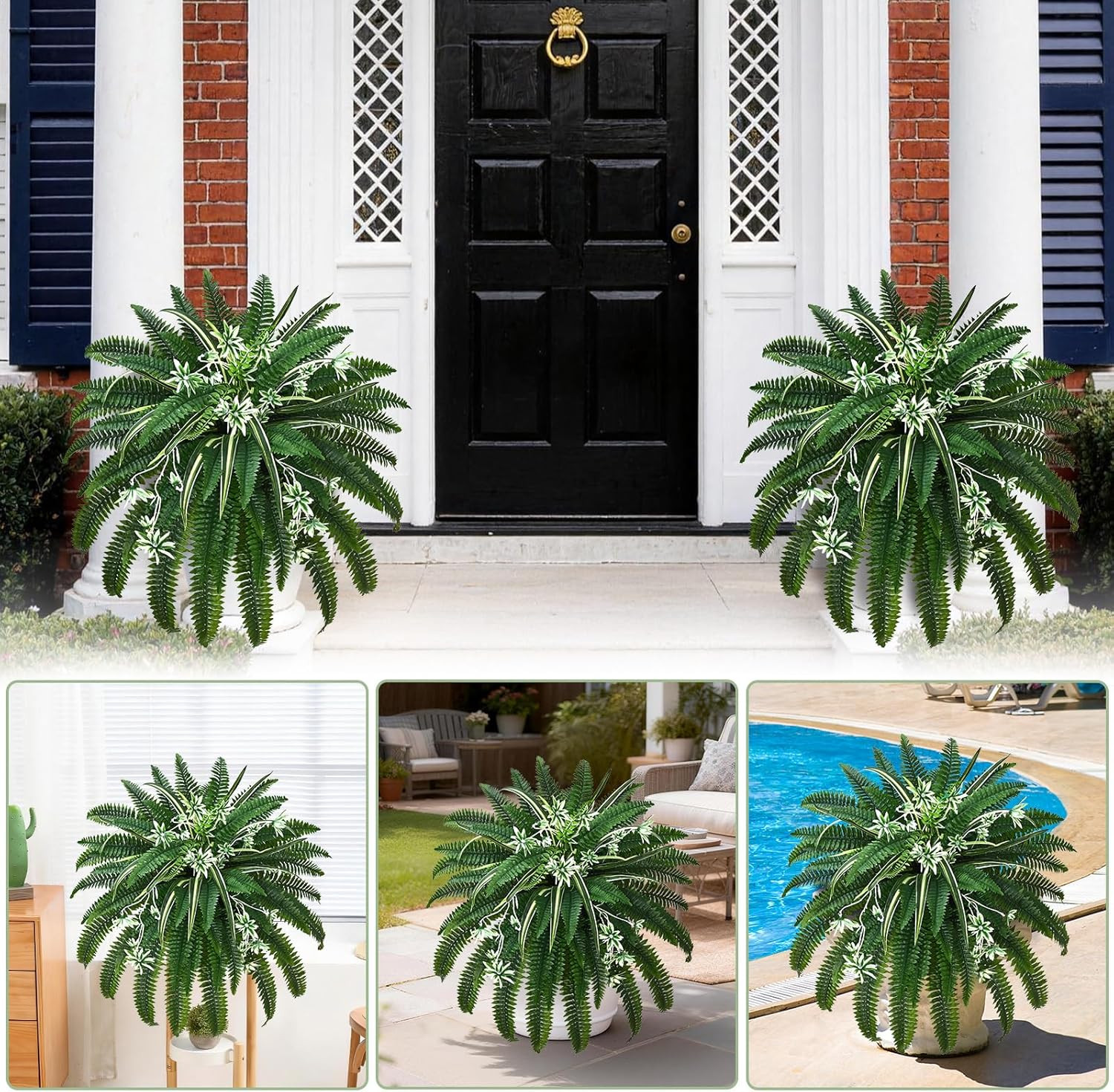 2 Pcs 48″ Fake Ferns, Artificial Ferns for Outdoors Large Faux Boston Fern with