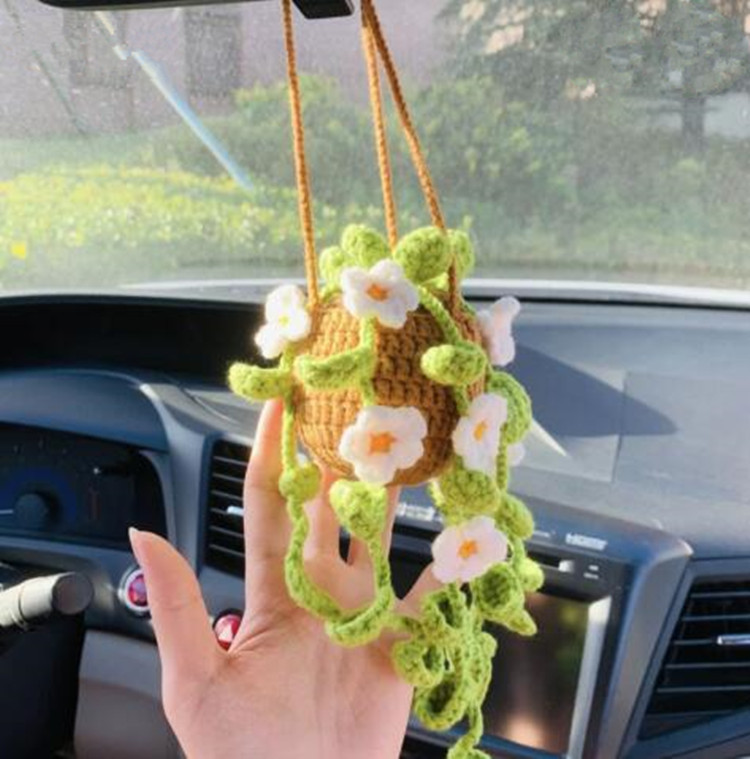 Hanging Car Crochet Handmade Succulent Pot Plant Ornaments Interior Accessories