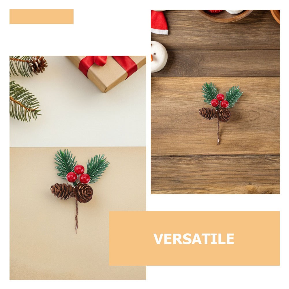 30 Pcs Artificial Pine Branches Pine Cones And Red Berry Christmas Picks Decor