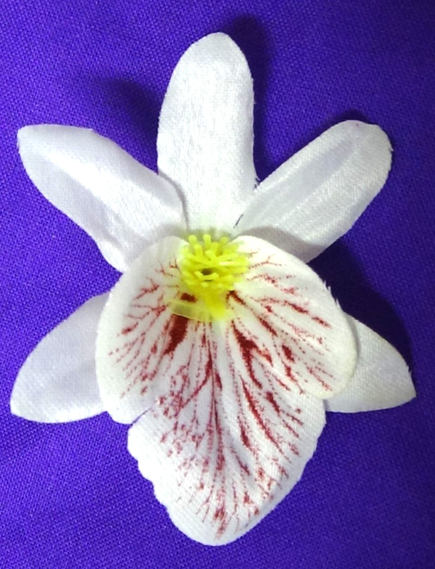 #059 Artificial Orchid Flowers 22 Heads 2 1/2″ White and Purple