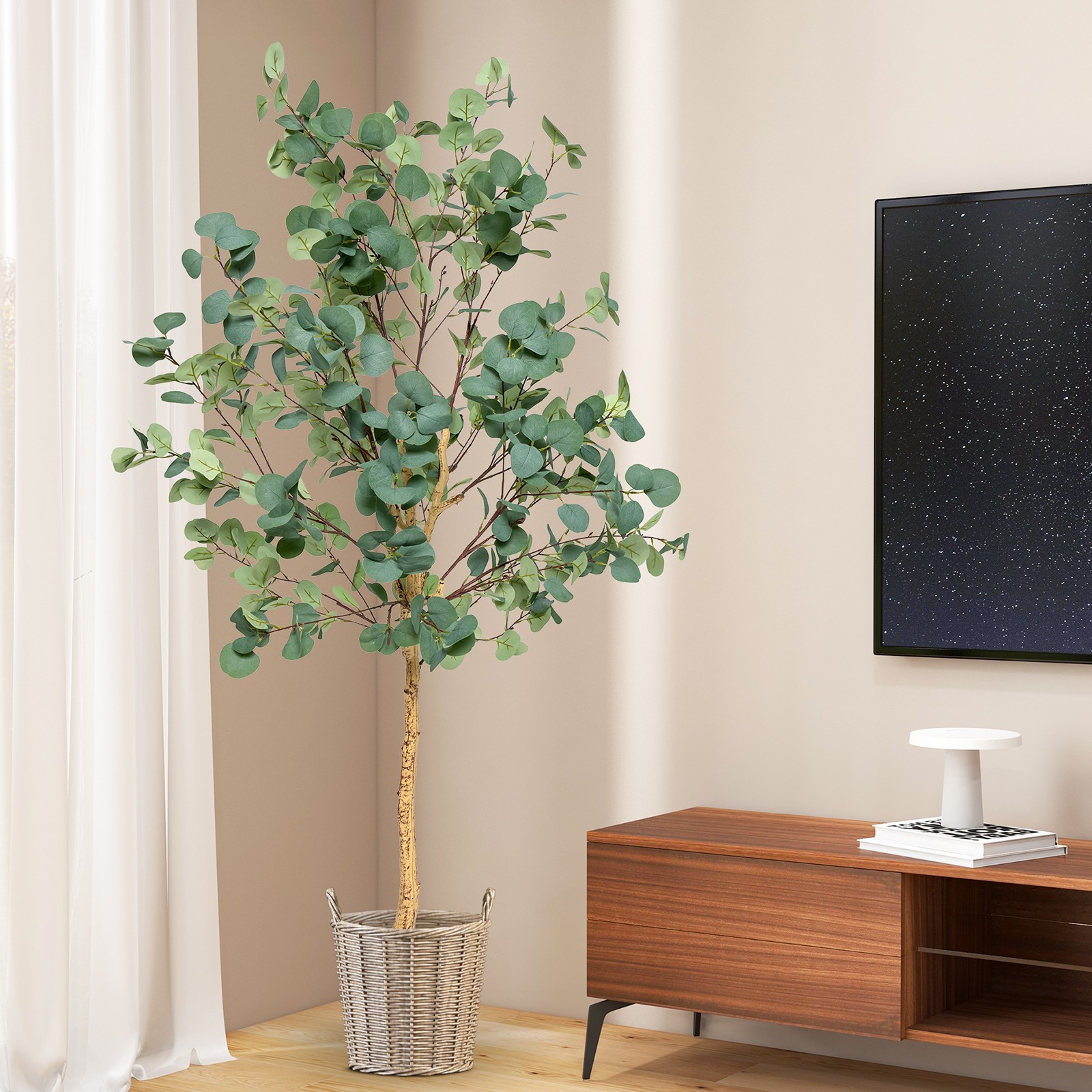 2PCS 5.5′ Artificial Tree Fake Eucalyptus Tree for Living Room Office Home