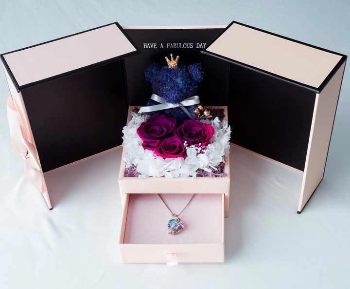 Wholesale Luxury Pink Jewelry Box with Preserved Roses