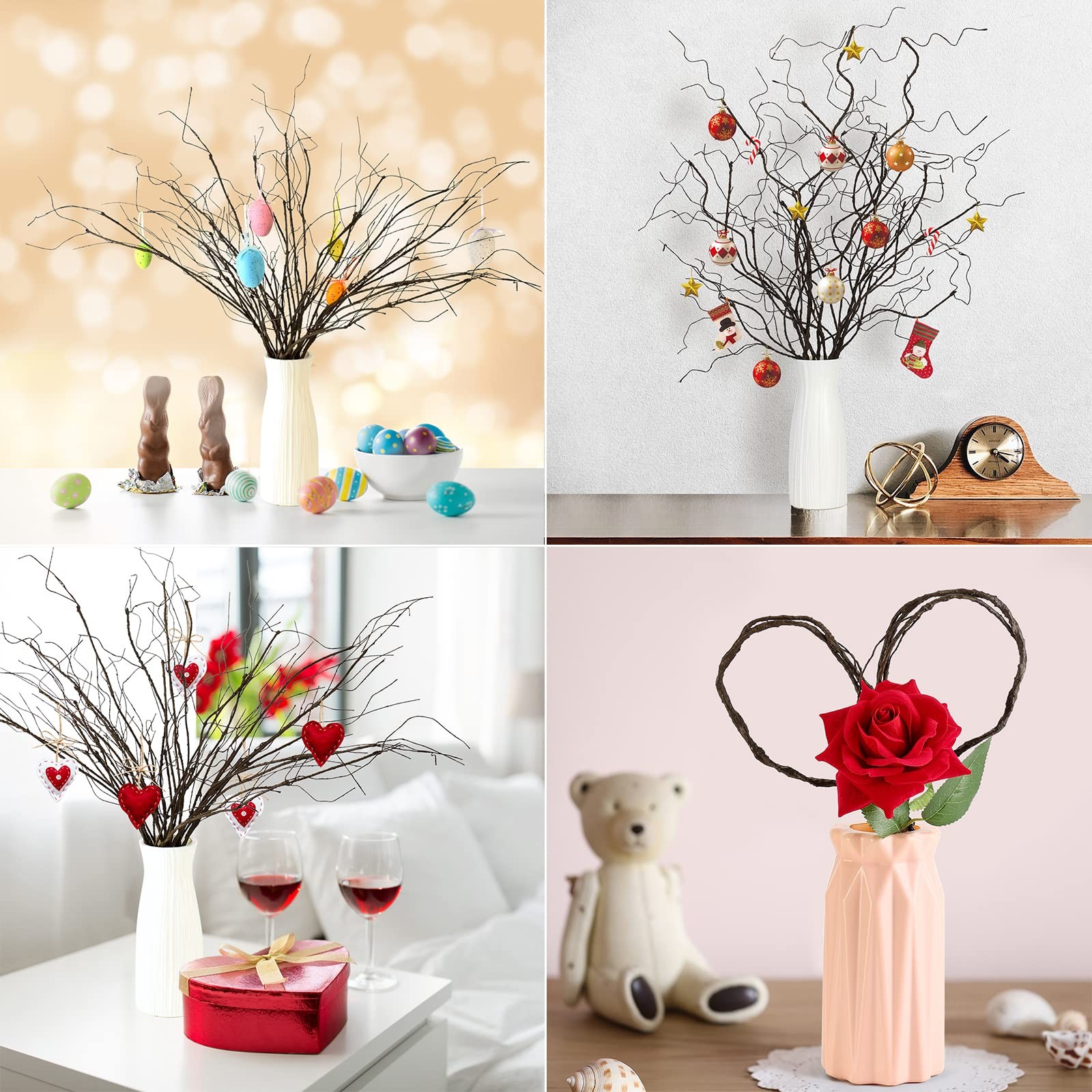 12 Pcs Artificial Curly Willow Branches Plants Decorative Brown Twig Stems Sp…