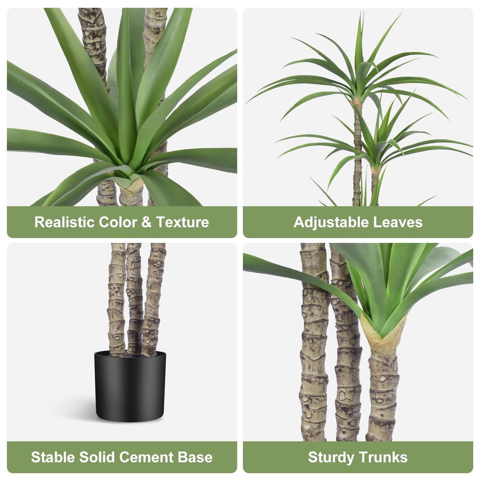Artificial Tree 5ft Faux Agave Plant with 3 Heads in Pot Fake Tree for Home D…