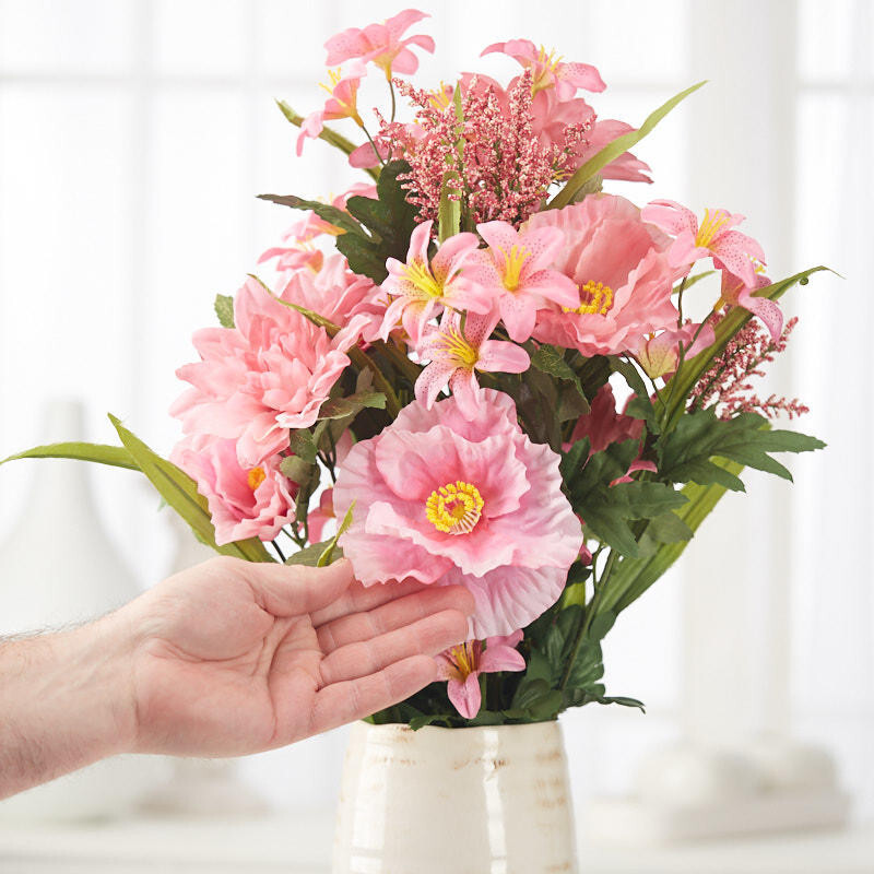 Factory Direct Craft Pink Artificial Poppy and Heather Bush
