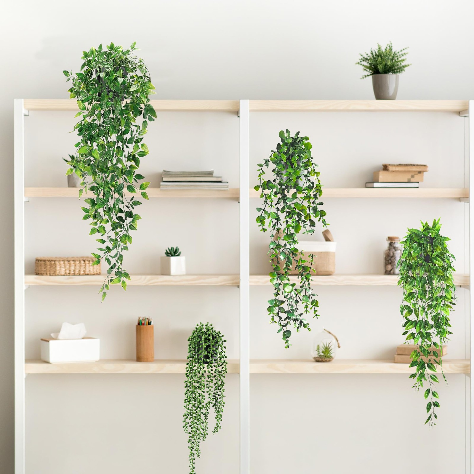 Artificial Hanging Plants Vine, Fake Potted Greenery Faux Eucalyptus, Mandala…