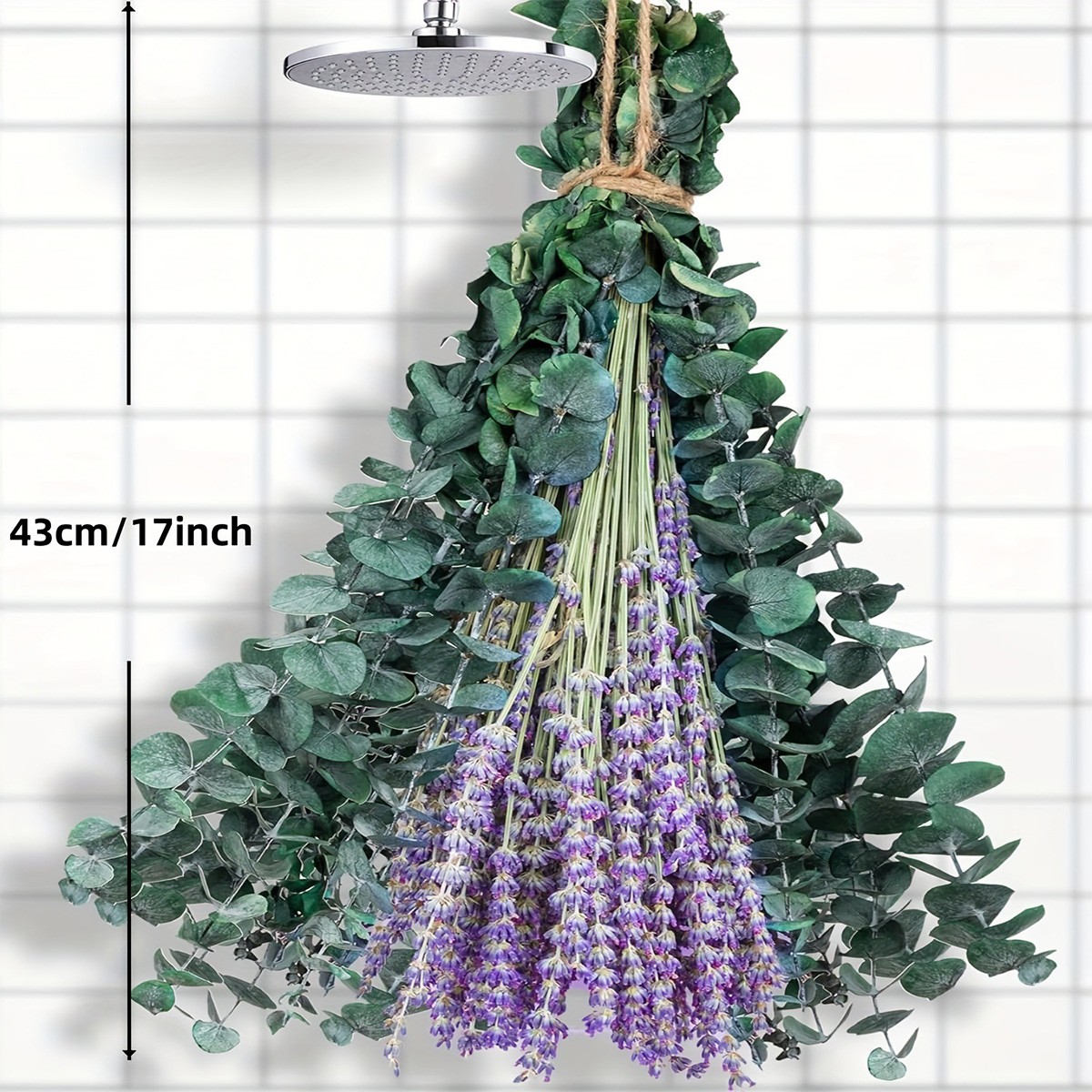17” Natural Real Dried Eucalyptus Stems & Lavender Flowers Bundle for Shower