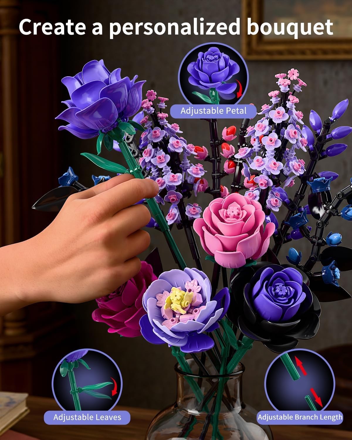 Corpse Bouquet Roses Building Set, Gothic Floral Flower Model Set for Dark Ro…
