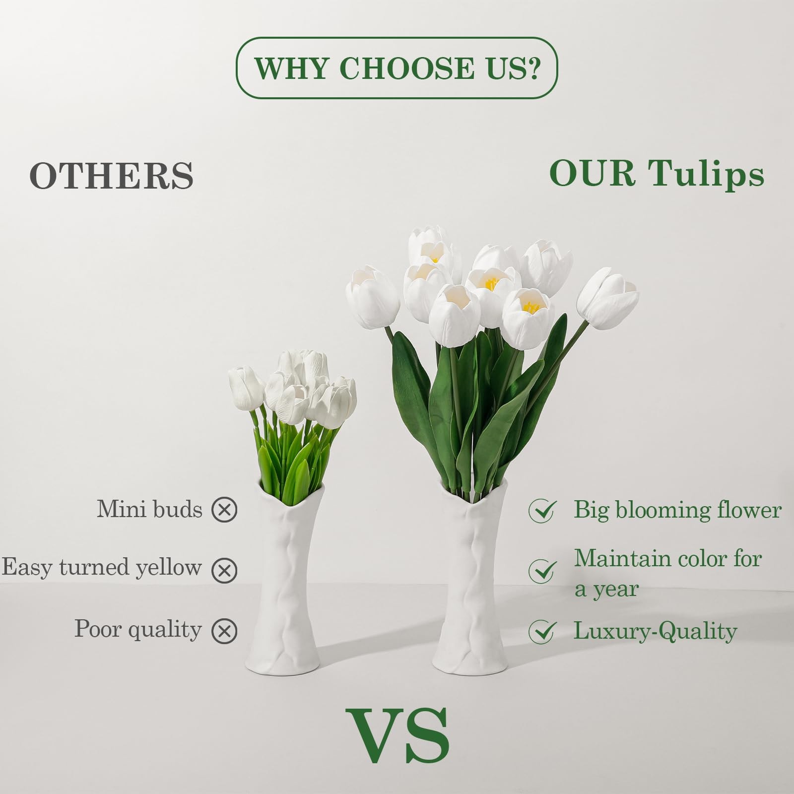 White Fake Tulips,18.5″ PU Artificial Tulips Flowers for Spring Easter Home K…
