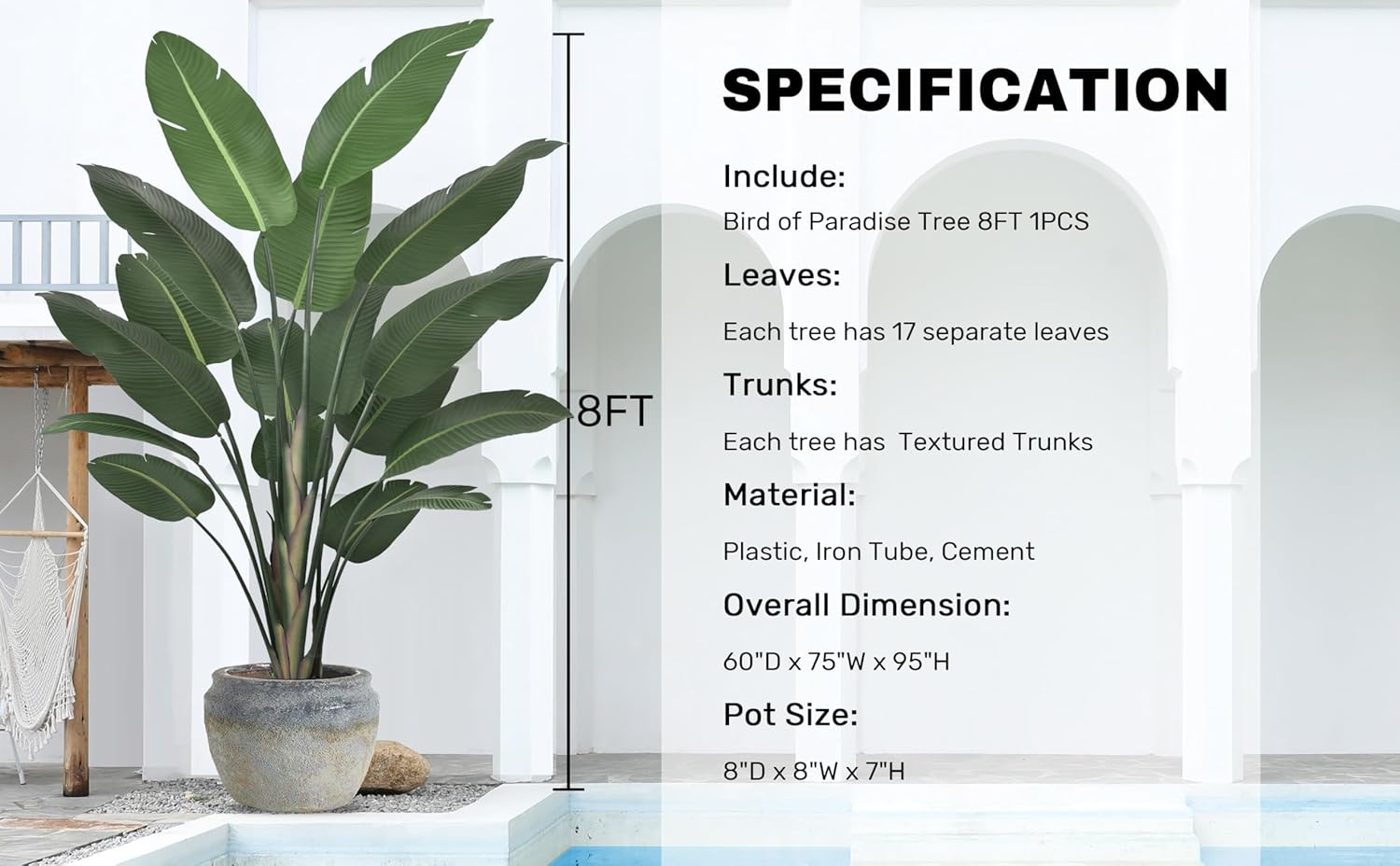 8Ft Tall Artificial Bird of Paradise Tree – Realistic Faux Plant for Home Decor