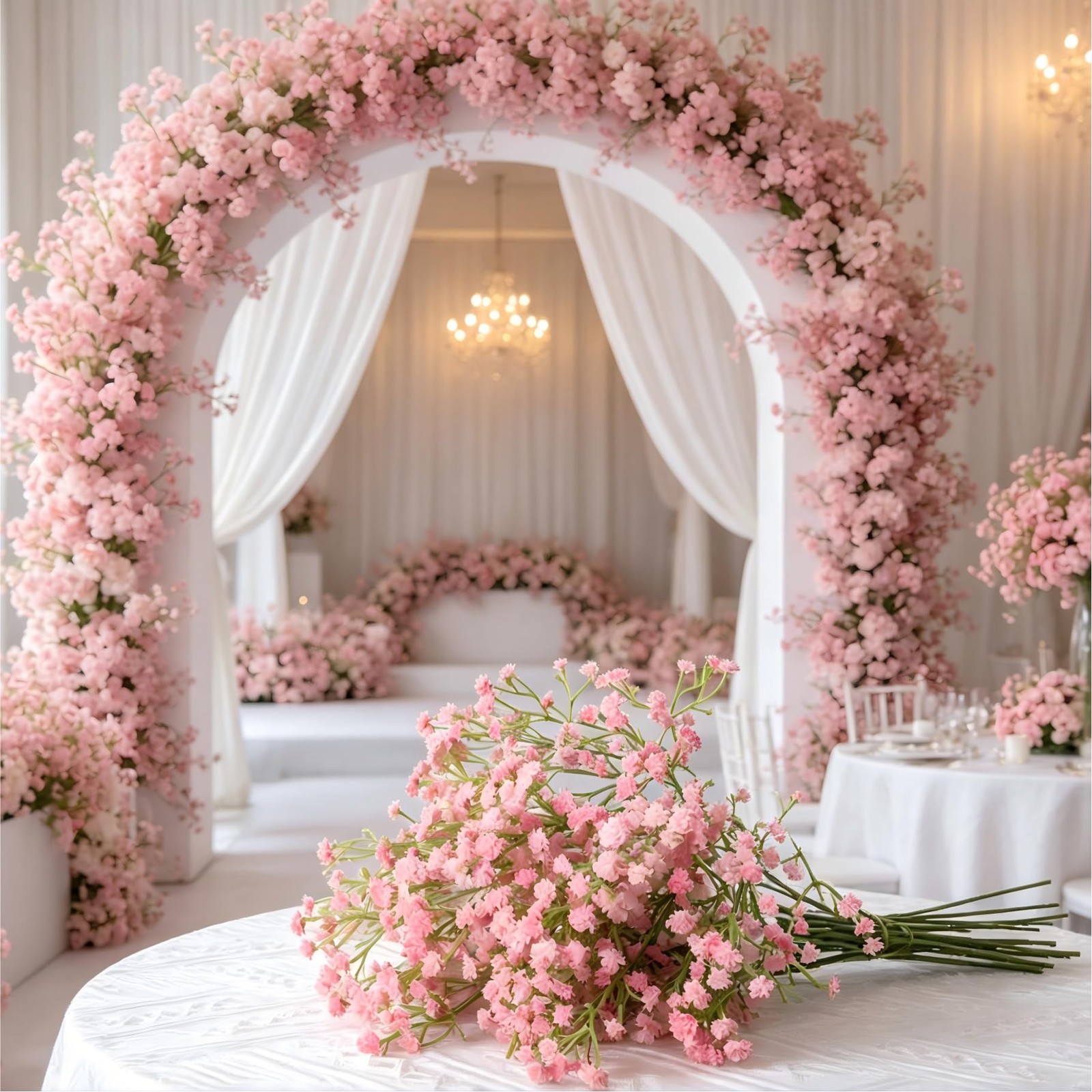 Artificial Gypsophila Pink Baby Breath, 12 Pcs, PU Material