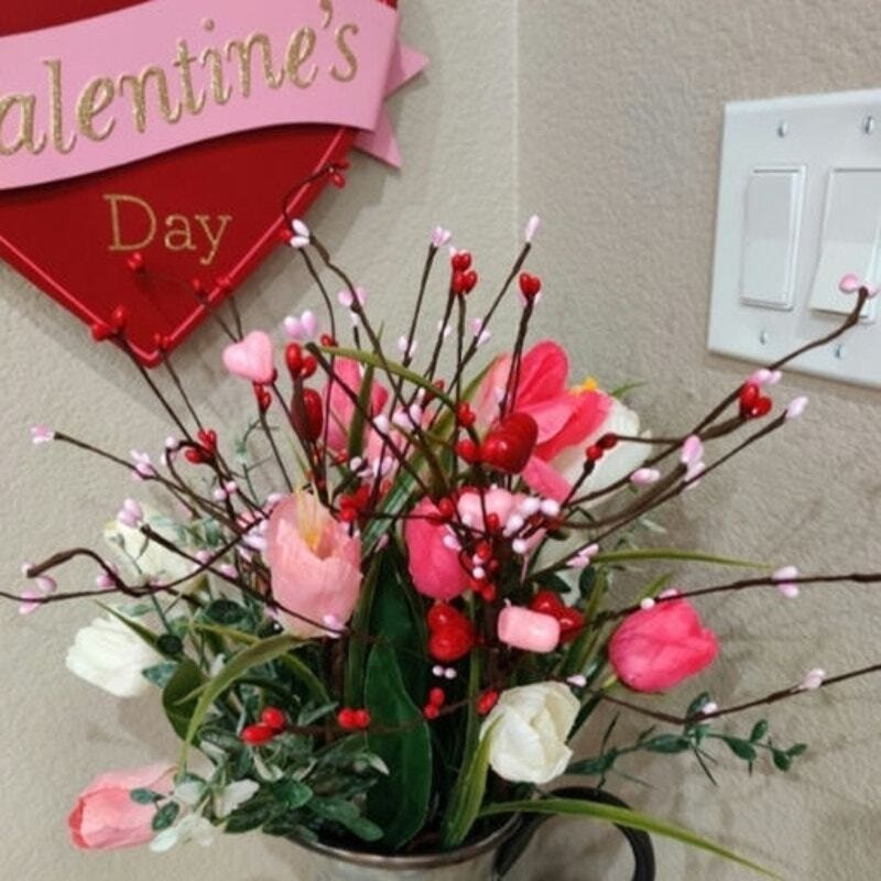 Pink and Red Hearts and Red Pips Valentine’s Day Floral Stem Spray Pick Decor