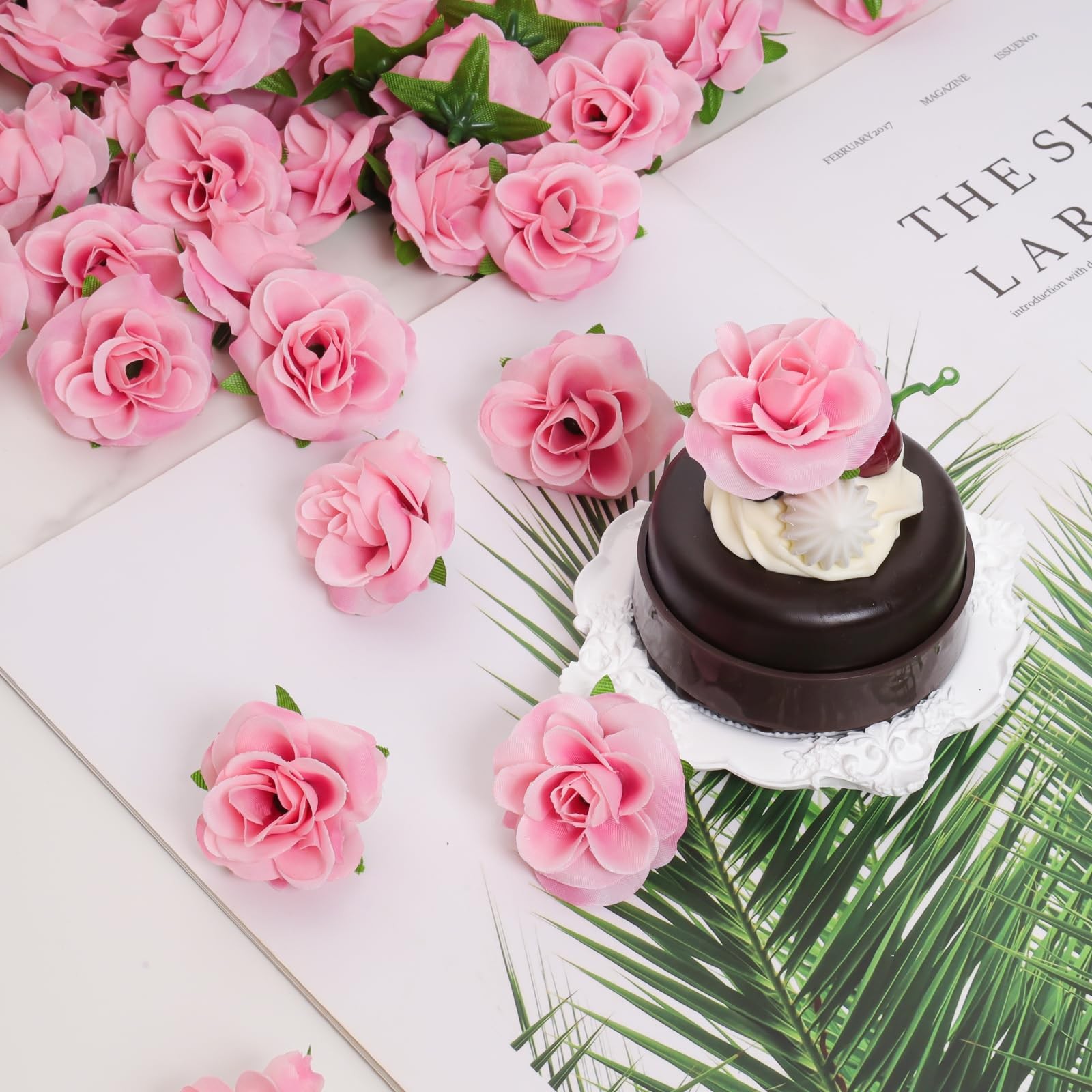 Pink Artificial Roses Silk Mini Rose Flower Heads 1.7 Inch Craft 50 PCS