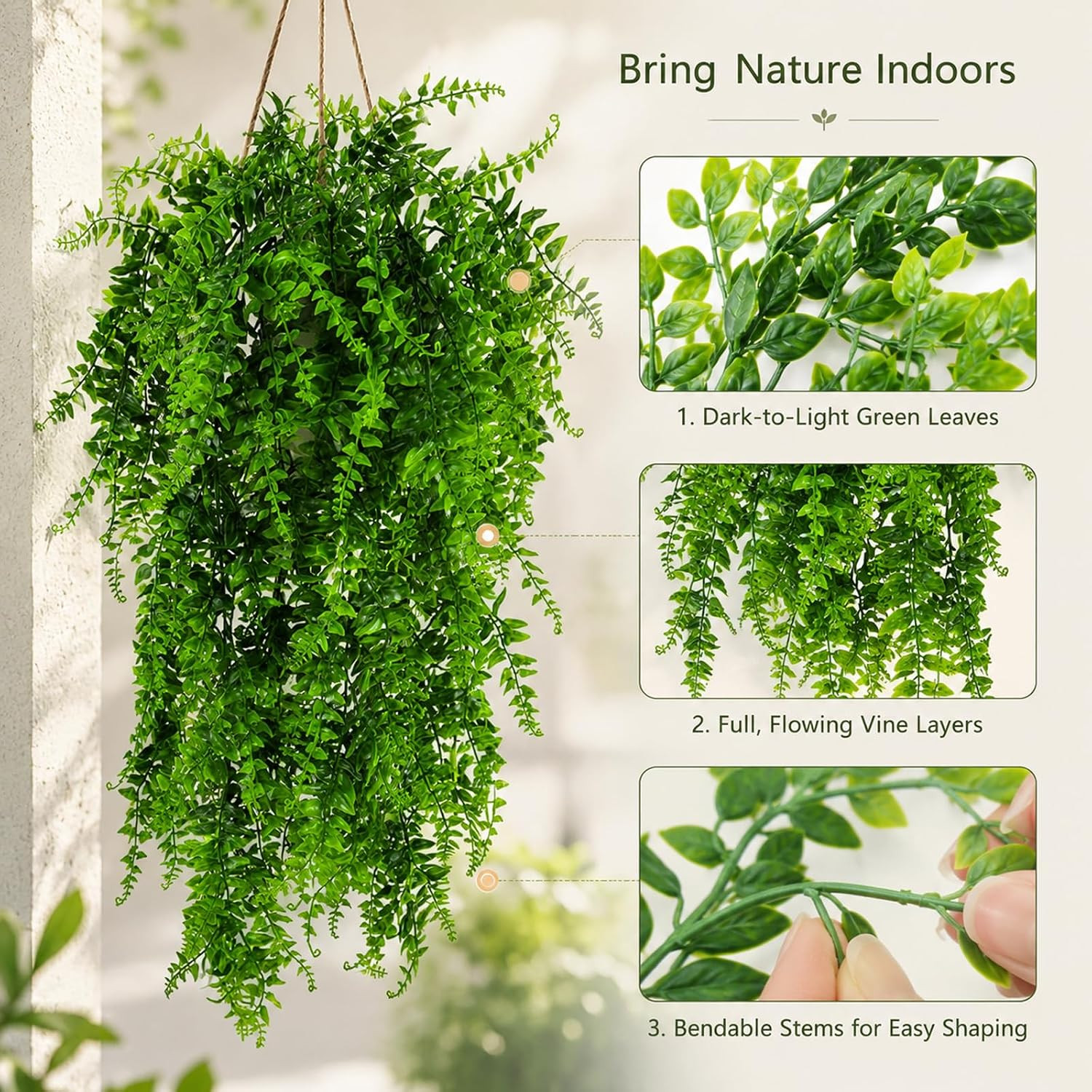 3 Pack Reptile Plants, Terrarium Hanging Plants Vines Artificial Leaves Habitat