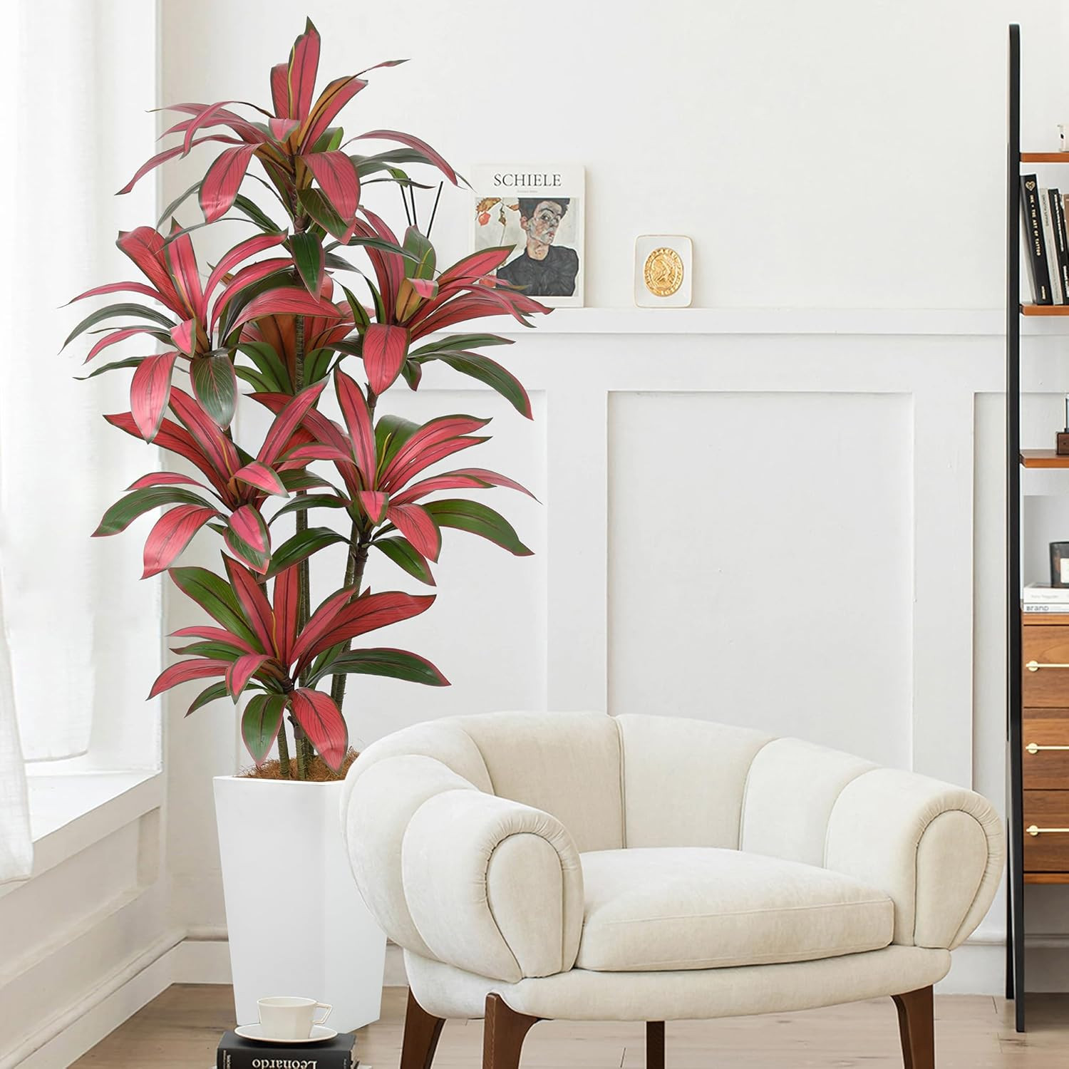 6Ft Artificial Dracaena Tree in White Planter – Faux Silk Indoor/Outdoor Decor