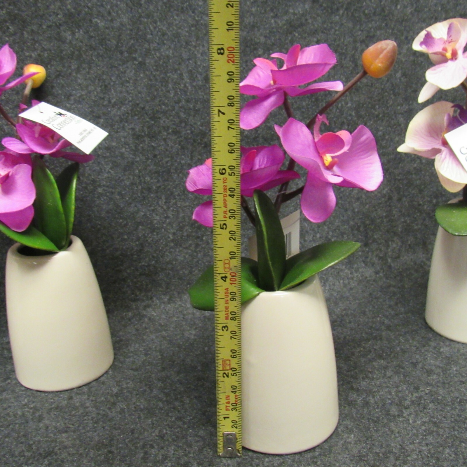 6 Pieces Single Stem Fabric Faux Orchid White Ceramic Pot Table Party Decor O2